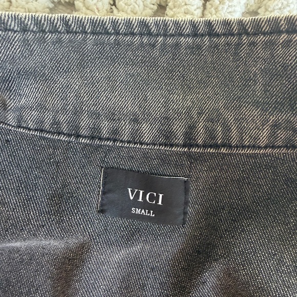 Black Distressed Fringed Rhinestone Denim Jacket - Picture 3 of 3